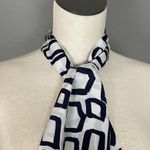 Vintage Long Scarf Abstract Shapes Squarish Narrow Dark Navy Blue White 27" x 5" Photo 5