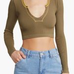 Altar'd State Long Sleeve Ribbed Crop Top Olive Green Photo 0