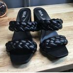 MIA  Maine Womens 8 Black Leather Double Braided Slip-On Block Heel Dress Sandals Photo 0