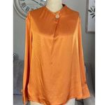 Mango MNG Womens Sz 8 Satin Top Blouse High Neck Long Sleeve Light Bronze Orange Photo 0