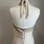 Cache Pale Gold Shimmer Pleated Skirt Jersey Halter Maxi Evening Gown Size 8 Photo 8