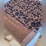 Vintage Tan Black Leopard Print Wrap Scarf with Gold Dot Bead Details Brown Photo 2