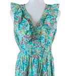 J Crew Green Floral Ruffle Sleeveless Midi Dress 8 Garden Party Romantic Core Photo 1