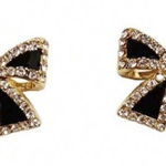 Gold and Black Bow Earrings Photo 0