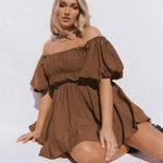 Princess Polly  Dress Brown Mini Puff Sleeve Halton Size 0 Photo 0