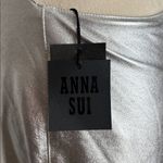 Anna Sui Silver Iggy Faux Leather Mini Dress Tie Back Cutout Shiny Metallic Sz 4 Photo 5