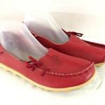 Kunsto Womens Leather Loafers Flats Slip On Pebbled Red Size 42 US 9 Photo 0