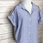 Japna Japan Blue & White Courier Stripe Casual Button Down Top Size Large Photo 6