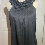 Violet+Claire Gray Satiny Ruffled Sleeveless Halter Blouse Photo 0