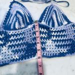 Handmade‎ Crochet Halter Top Blue White Striped Cropped Festival Summer Size M Photo 2