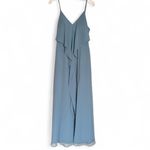 Azazie  Women's Size 4 Dusty Blue Ruffle Maxi Dress Formal Photo 2