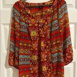 New Direction s Long Sleeve Boho Blouse Orange Blue Size XL Photo 0