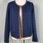 Vineyard Vines Women's Quilted Knit Jacket Suede Leather Trim Blue Size M Photo 0