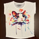 Kitty Mittelmeer Cat Graphic Tee Colorful Watercolor Print Short Sleeve Top F White Size L Photo 6