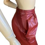 VINTAGE 1980'S REDDISH BROWN LEATHER STRAIGHT LEG PLEATED TROUSERS (XS) Red Photo 6