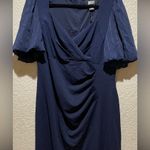 DKNY NWT  V-Neck Puff Short Sleeve Mixed Media Long Dress Navy Size 12 Photo 12