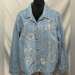 White Stag  Vintage Women's Floral Embroidered Jean Jacket 90s Denim Sz L NWOT Photo 0