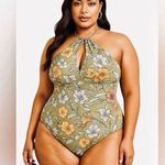 SheIn Halter One Piece Swimsuit NEW Olive Floral 1XL Beach Photo 0