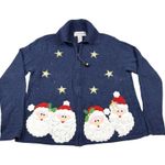 Tiara International Cardigan Sweater Women's Large Full‎ Zip Christmas Santa Blue Photo 0