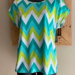 Tacera NWT Chevron teal white lime green blouse S Photo 0