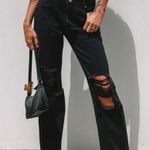 Princess Polly black holly asymmetrical button fly straight leg jeans distressed Photo 0