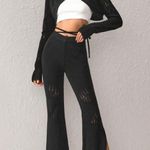 SheIn Black Distressed Flare Leg Sweater Pants Photo 4