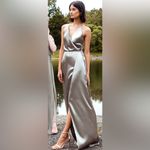 Jenny Yoo  Lana Satin Wrap Bridesmaid Dress in Sage Photo 2