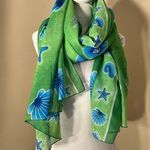 Bright Green Blue Seashell Ocean Semi Sheer Scarf Photo 0