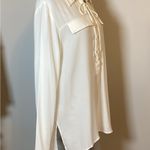 LULUS SILKY IVORY LONG SLEEVE TIE FRONT TOP SEMI SHEER 6” SLITS ON SIDES Sz. XL Photo 4