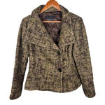 ZARA Woman Size 12 Tweed Plaid Blazer Jacket Green Brown Wool Blend Button Front Photo 0