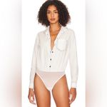 Free People Power Move Bodysuit Top White with Black Contrast Stitching Size XS Photo 3