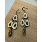 Yellow & Green Teardrop Dangle Earrings With Gold Photo 1