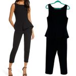 Black Halo  Kasia Peplum Cropped Jumpsuit Sleeveless Ruffle Black Size 12‎ Photo 1
