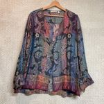 Soft Surroundings  Paloma Cardigan Multicolor Paisley Pattern 100% Rayon Large Photo 5