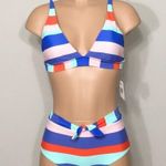 Raisin's stripe high waisted swimsuit. L-top/M-bottom. NWT Photo 0