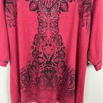 One World  Top Womens 2X Red Studded‎ Metallic Tattoo Stencil 3/4 Sleeve Plus New Photo 3
