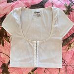 Garage white ribbed scoop neck short sleeve crop top Photo 0