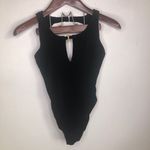Athena Vintage Ruched Ribbed Low Back Keyhole Swimsuit 6 Crinkle Swim One Piece‎ Black Photo 6