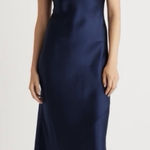 STAUD  Midi Slip Dress Size Medium Satin Dark Navy Blue Cocktail Party Minimalist Photo 0
