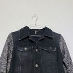 Free People Denim Trucker Jacket Black Knit Hoodie SZ XS Photo 5