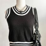 Black Striped Sweater Vest Knit‎ Preppy Y2K 2000s Retro Academia Small Photo 0
