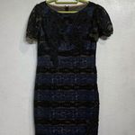 Jovani  Blue Striped Lace Mini Sheath Dress Sz 12 Photo 1