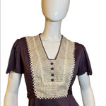 Vintage 1970s Crochet Plaid Short Sleeve Purple Dress Size M Photo 5