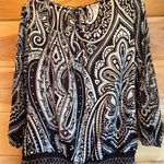 White House | Black Market Relaxed Graphic B&W Blouse w/ Split Sleeve size 6 Photo 6