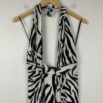 Afrm Avian Zebra Print Halter Neck Slit Midi Dress Sz S Black Photo 3