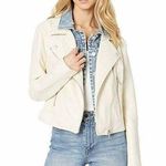 BLANK NYC Womens White Vegan Leather Jacket With Denim Insert Ghost Town XXL NEW Photo 0