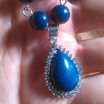 Lapis Lazuli and White Austrian Crystal Silvertone Paperclip Necklace Photo 3
