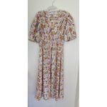 ASOS DESIGN shirred midi tea dress in cream meadow floral print Size US 0 Photo 4