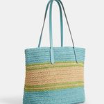 Coach NWT  Straw and smooth leather City Tote Bag CBG87 Turquoise Blue Photo 9