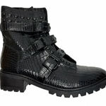 Schutz Suleni Black Croc Embossed Studded Leather Buckled Ankle Boots 8.5 Photo 0